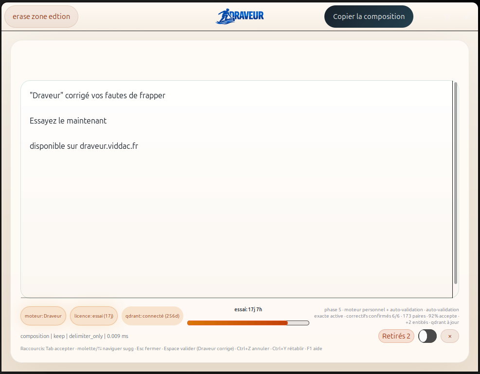 Aperçu principal de l'application Draveur